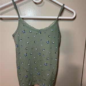 Olive Green Floral Lace-Trim Cami-XXS